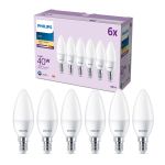 Mehrfachpackung 6x Philips Glühbirne LED E14 Kerze Matt 5W 470lm - 827 
