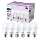 Mehrfachpackung 6x Philips Glühbirne LED E27 Birne Matt 13W 1521lm - 827 